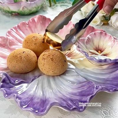ĐĨA SỨ ĐỰNG HOA QUẢ 2 NGĂN HỌA TIẾT HOA